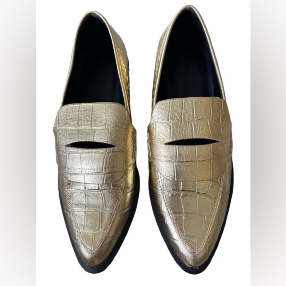 NWOT Rebecca Minkoff Women's Pacey Penny Pointed Loafer In Gold Leather … - Picture 2 of 8